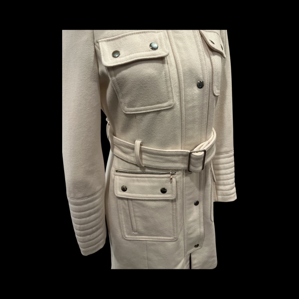 Bebe Ivory Wool Blend Belted Trench Coat S (Minor Flaw) - Picture 3 of 14